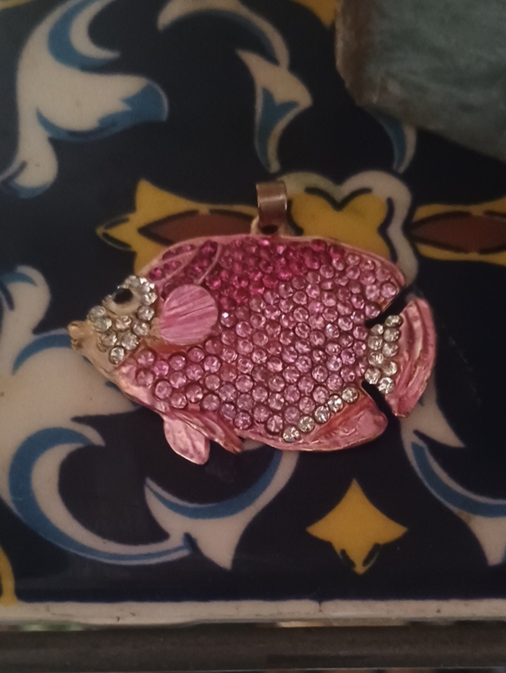 Bejeweled Pink Fish Pendant